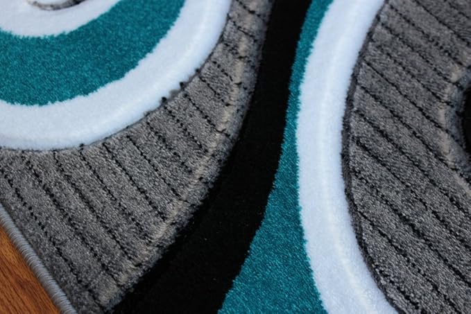Masada Rugs Sophia Collection Hand Carved Long Runner Area Rug Modern Contemporary Turquoise Grey White Black (2 Feet 8 Inch X 15 Feet 6 Inch) Runner