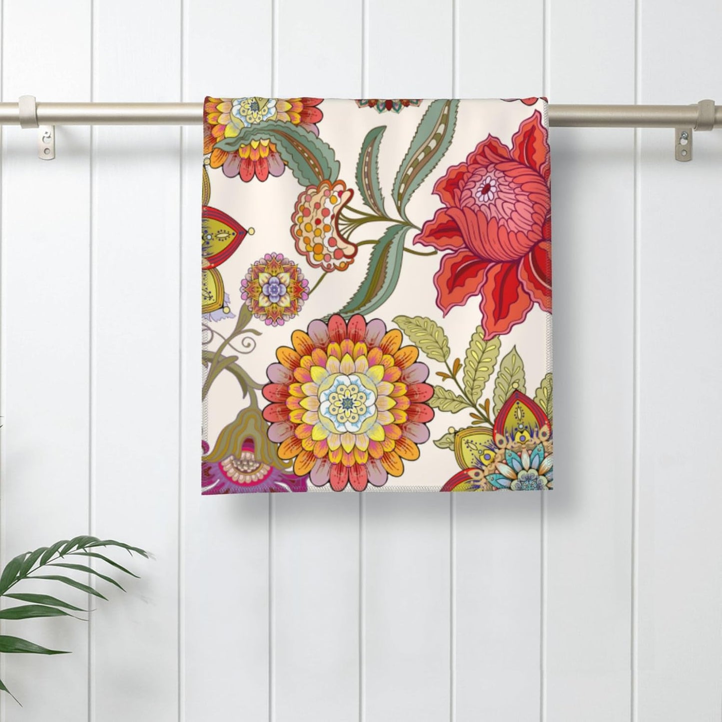 Boho Floral Hand Towels for Bathroom, Colorful Flowers Decorative Bath Towels for Yoga Swim Hotel Spa Kitchen Home Bathroom Decor 14x28 Inch 2 Piece