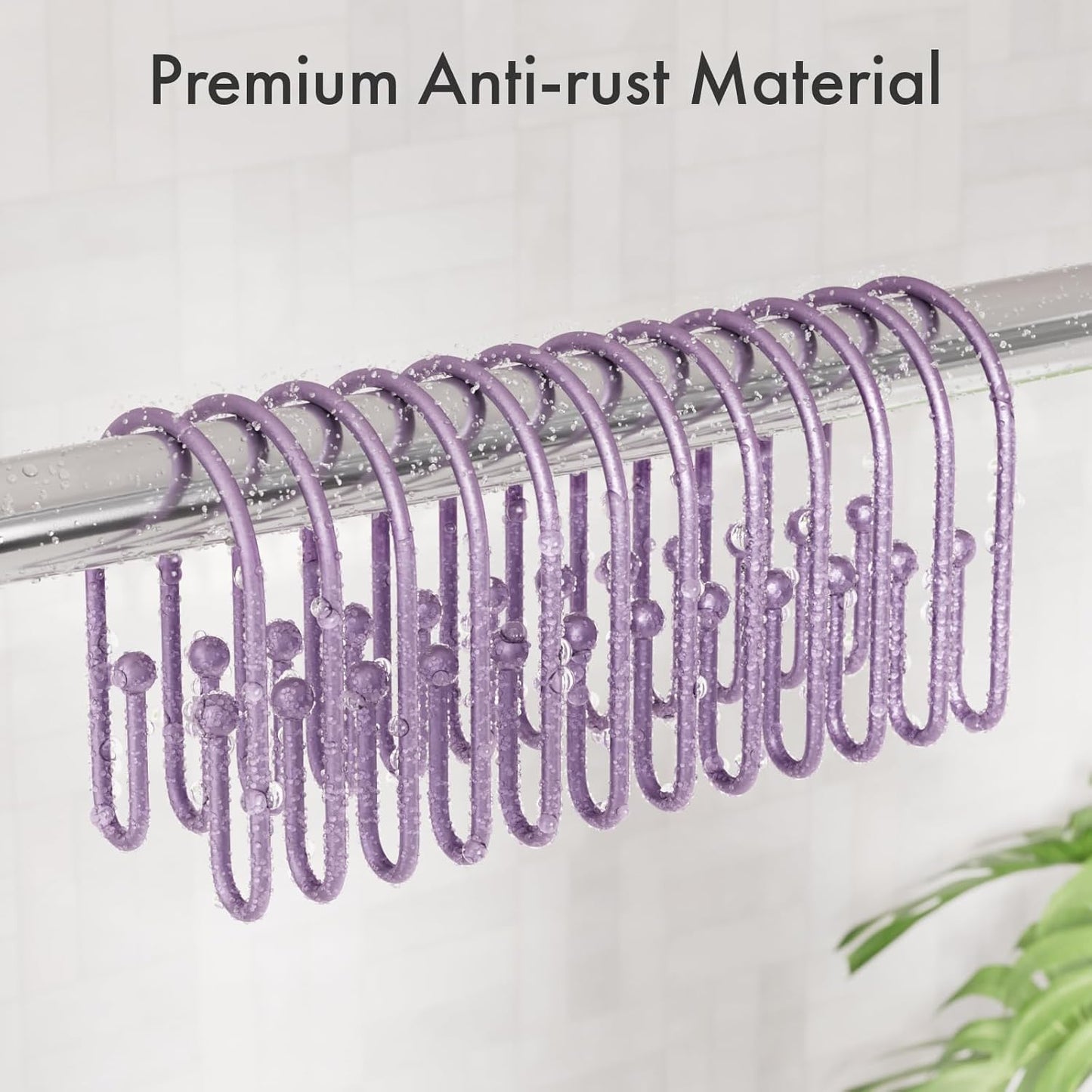 AmazerBath Shower Curtain Hooks, Purple Double Shower Curtain Hooks Rust Proof Non-Slip Shower Hooks for Shower Curtain, Sturdy Shower Curtain Rings Metal Shower Hooks Ring Bathroom 12Pcs