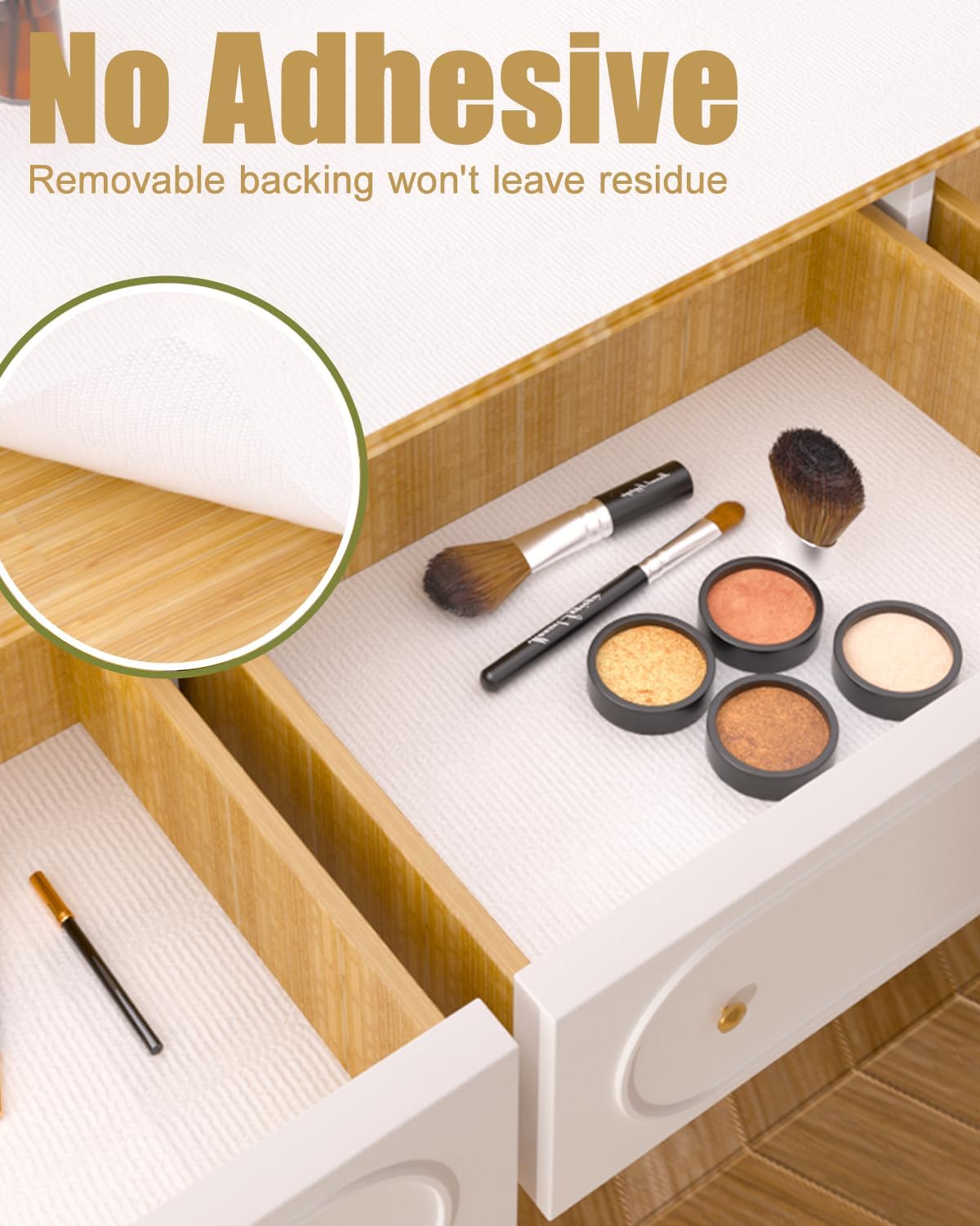 Drawer and Shelf Liner, Non-Adhesive Kitchen Cabinet Liners, Non Slip Shelf Paper Waterproof Washable Thickened for Dresser Pantry Shelve Bathroom Protector