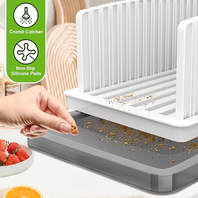 HHXRISE Bread Slicer for Homemade Bread, Adjustable Bread Slicer Guide with Crumb Tray, Plastic Bread Loaf Slicing for Kitchen Homemade Sourdough Rounds,Sandwich Cutter