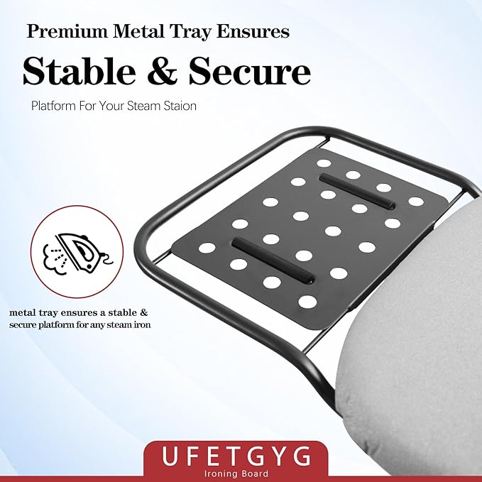 Ironing Board,13" X 43" W/with Iron Rest | Full Metal Construction| Height Adjustable | Heat & Scorch Resistant Fabric | Heavy Duty| Easy to Fold | Anti-Skid Feet |Grey