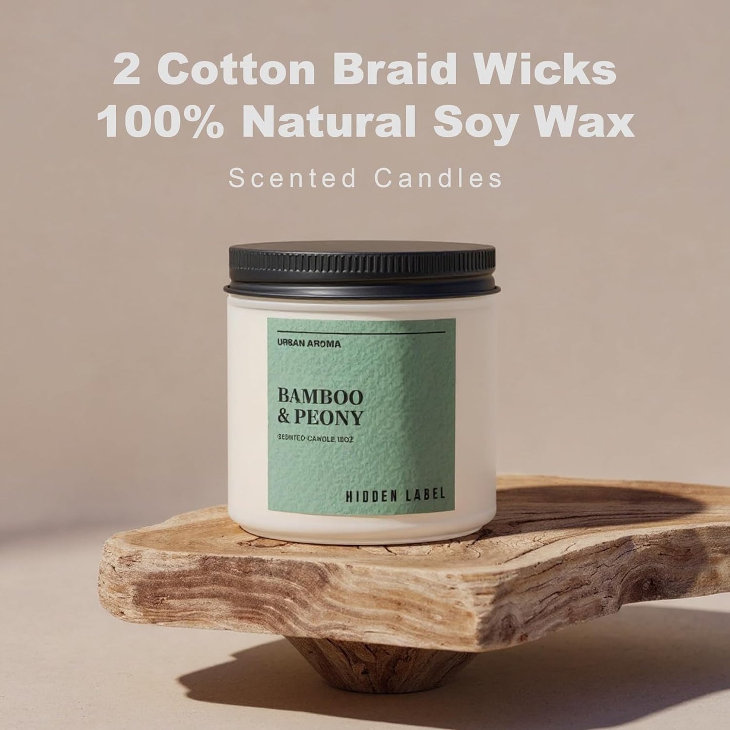 Hidden Label Bamboo Peony Scented Candle, 12oz 2 Wick Natural Soy Non Toxic Candles, Clean Burning Long Lasting Aromatherapy for Home | Gifts | Décor,Premium Scents for Relaxation & Stress Relief