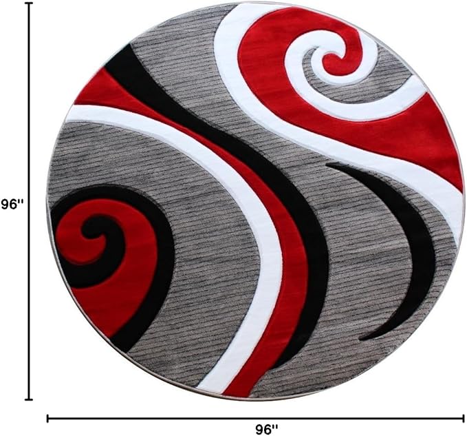 Masada Rugs, Sophia Collection Hand Carved Area Rug Modern Contemporary Red White Grey Black (8 Feet X 8 Feet) Round