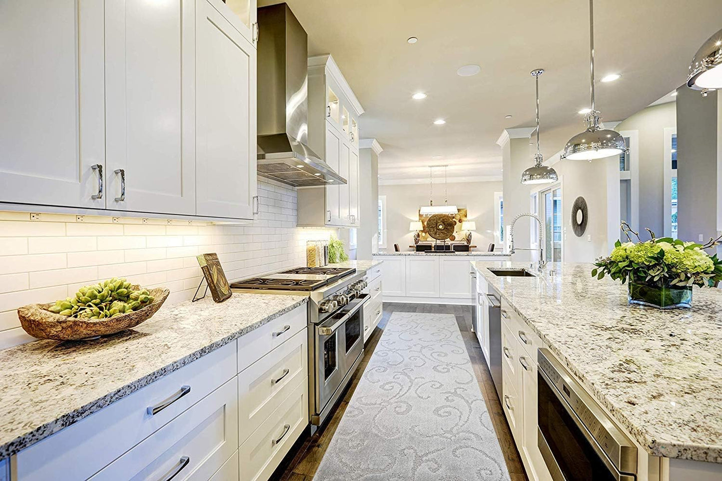 Custom Length Hallway Runner Rug,Slip Resistant,Scroll Light Silver, 26 Inch X 2 feet, Doormat, Sold and Priced Per Foot