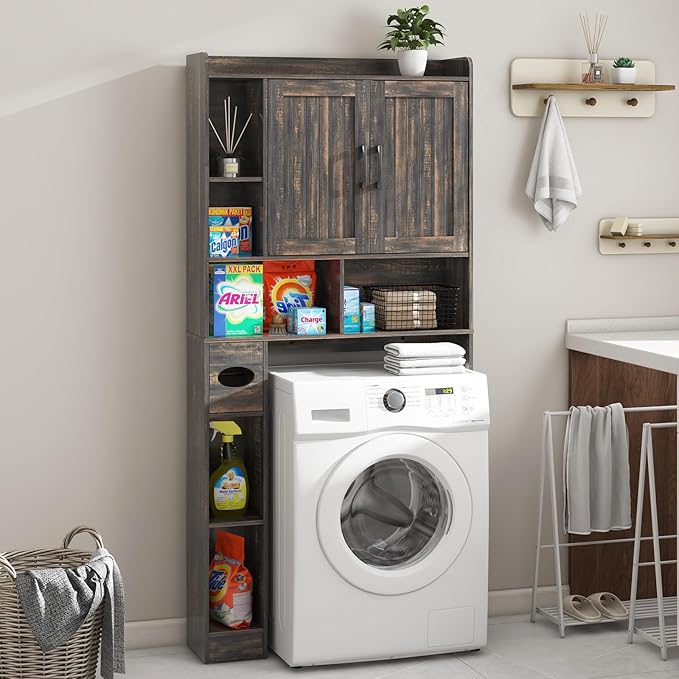 Over The Toilet Storage Cabinet, Farmhouse Storage Cabinet Over Toilet with Barn Door，Home Space-Saving Toilet Rack, for Bathroom, Restroom, Laundry