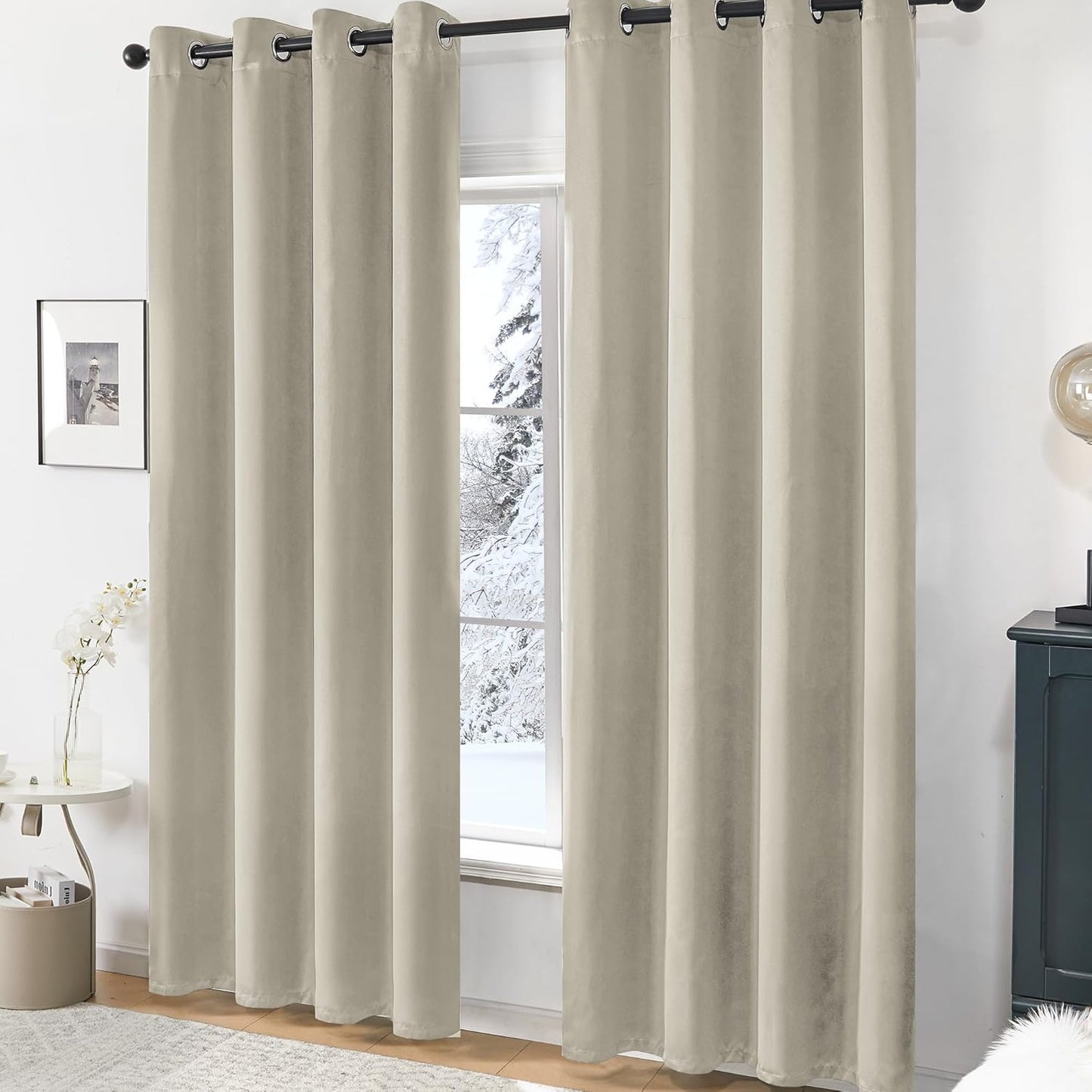 Deconovo Blackout Curtains – Noise-Reducing & Energy-Saving Grommet Top Thermal Insulated Drapes, 2 Panels, Ivory Beige, 52W x 84L Inches – Light Blocking & Privacy for Bedroom & Living Room