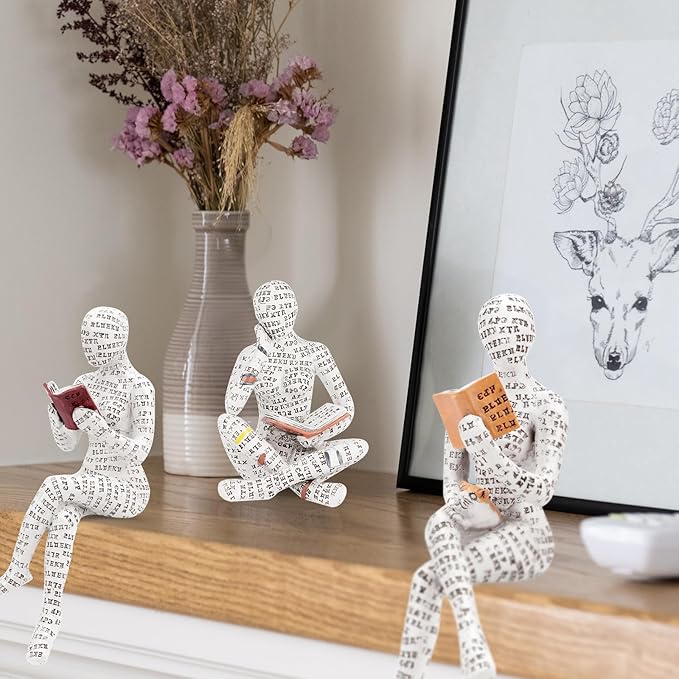 puthiac Living Room Shelf Decor - Reading Woman Figurine Sculpture Thinker Statue - Modern Abstract Home Decor for Living Room, Office, Bedroom - Elegant and Aesthetic Decoration Statue 05