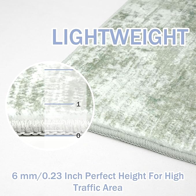 IOHOUZE Abstract Runner Rug 2x6 Ft Washable Runners for Hallways, Non Slip Kitchen Runner Printed Faux Wool Entryway Runner Indoor, Modern Abstract Floor Carpet for Hall Kitchen Bedroom, Sage Green