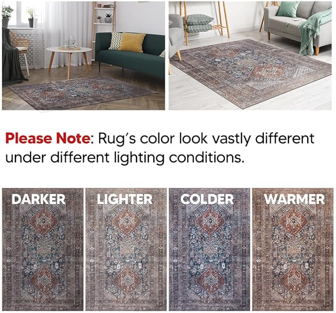 Keen Home Design 4x6 Rug - Machine Washable Area Rug with Non-Slip Backing, Ideal for Living Room, Dining Room, Bedroom - Vintage, Easy Clean, Durable, Low Pile - (4' x 6')