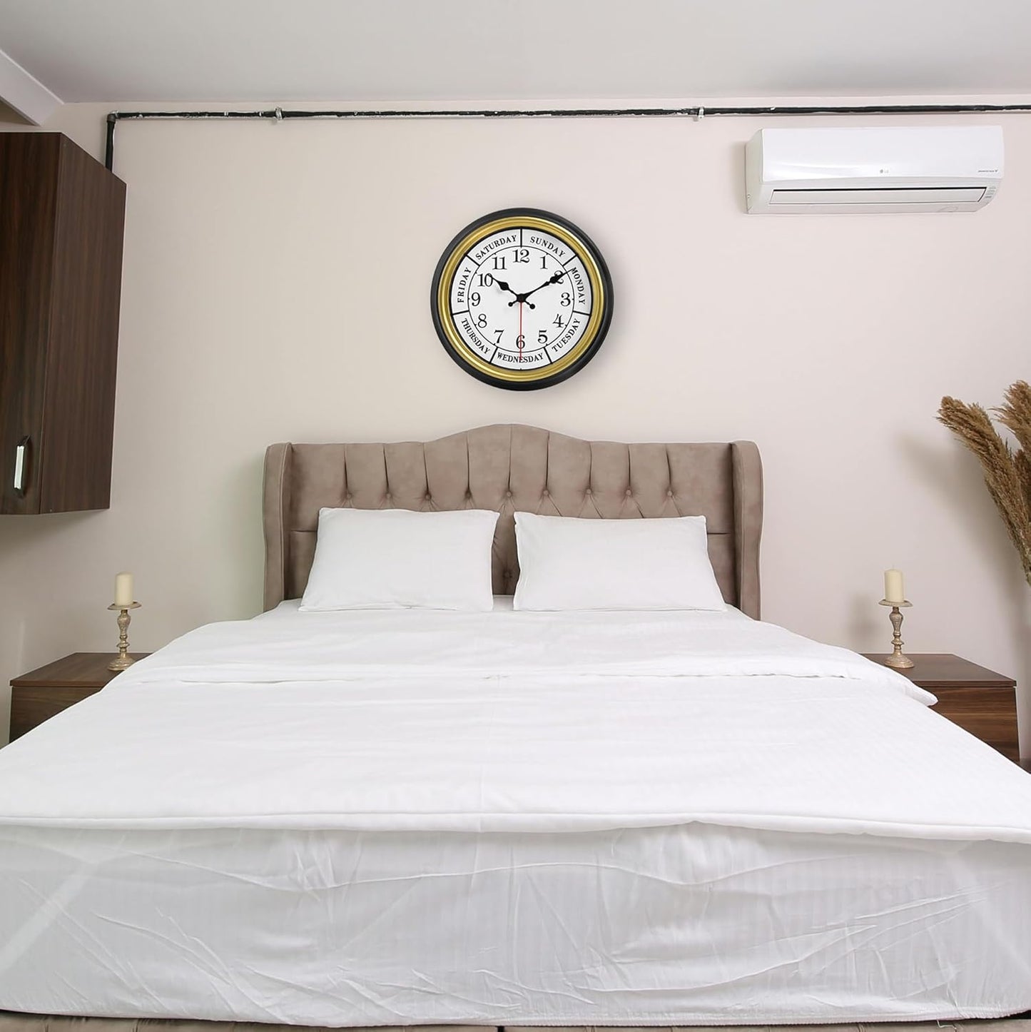 45MinST 12 Inches Retro Wall Clock,Day of The Week Wall Clock,Calendar Day Clock,Silent Non Ticking Battery Operated Movement(Gold)