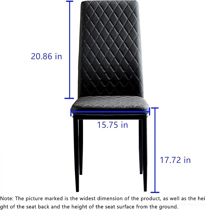 JT Modern Minimalist Dining Chair Fireproof Leather Sprayed Metal Pipe Diamond Grid Pattern Restaurant Home Conference Chair Set of 4 Or 6 (4, Black)