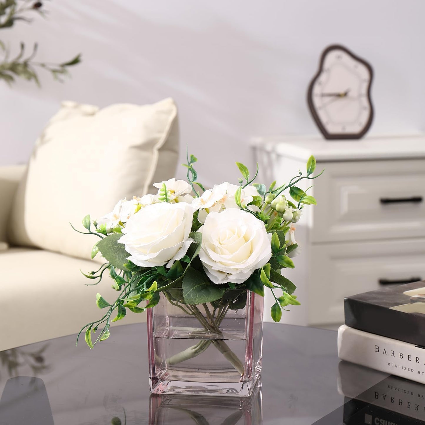 Square Glass Vases Set of 4, 5" x 5" x 5" Pink Flower Vases for Centerpieces, Square Vase for Flowers, Small Vase for Wedding, Party, Home Office Decoration