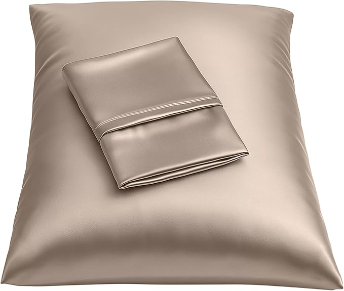 Satin Pillowcase with Zipper, for Hair and Skin Care, Feels Soft and Cool Like a Silk Pillowcase, Satin Pillow Cases 2 Pack, Slik Pillow Cover, Pewter, Standard Size -Set of 2