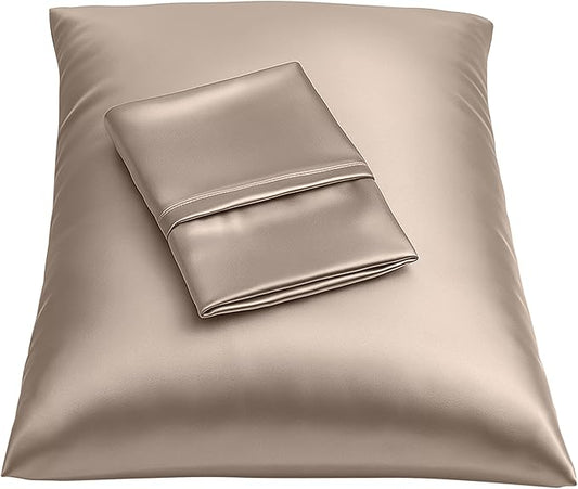 Satin Pillowcase with Zipper, for Hair and Skin Care, Feels Soft and Cool Like a Silk Pillowcase, Satin Pillow Cases 2 Pack, Slik Pillow Cover, Pewter, Standard Size -Set of 2