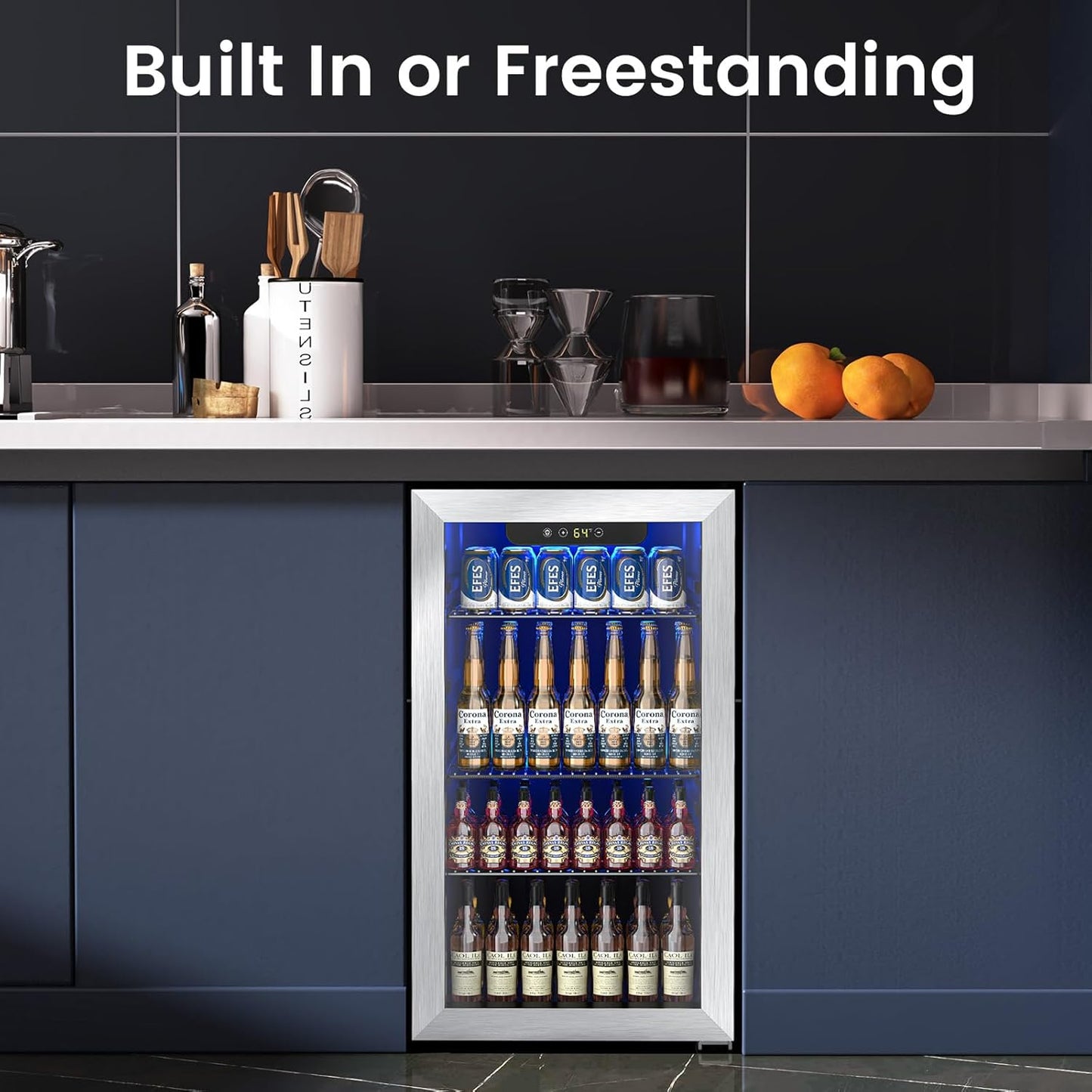 Mini Fridge 130 Can Beverage Refrigerator Cooler, 3.2 Cu.Ft Drink Fridge forSoda Wine Beer, Digital Temperature Control Cooler for Home, Dorm, Bar