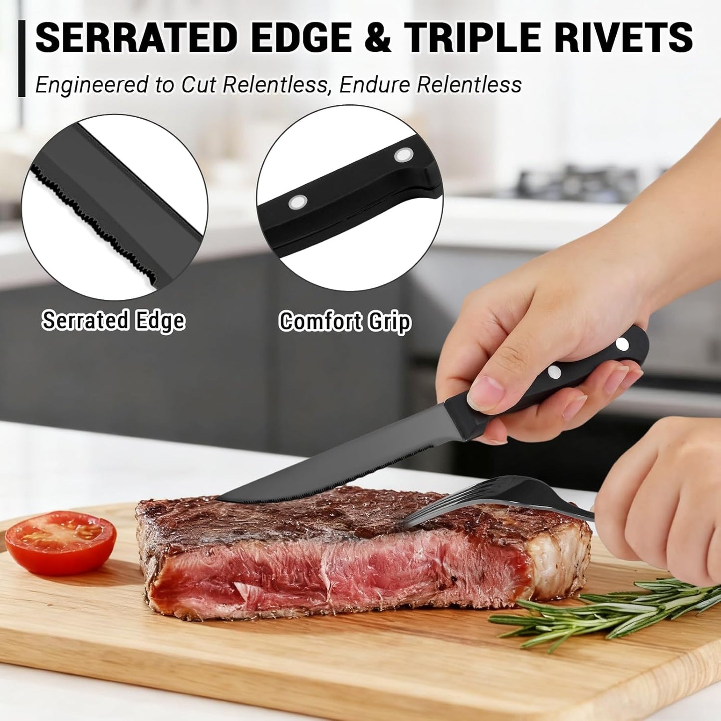 BEWOS 72-Pieces Black Silverware Set for 12 - Stainless Steel Flatware Set with Mirror Polish, Black Silverware Set Including Steak Knives, Forks and Spoons, Dishwasher Safe for Restaurant