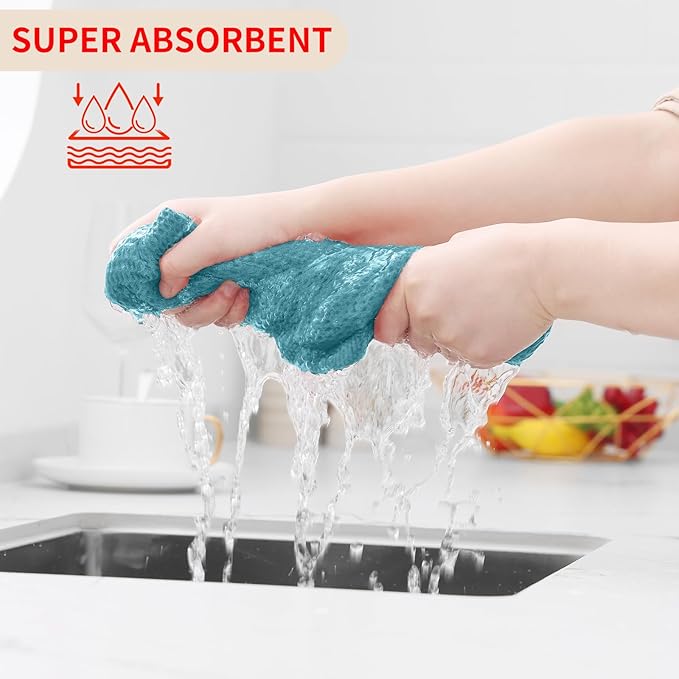 Homaxy 100% Cotton Waffle Weave Kitchen Dish Towels, Ultra Soft Absorbent Quick Drying Cleaning Towel, 13 x 28 Inches, 8-Pack, Lake Blue