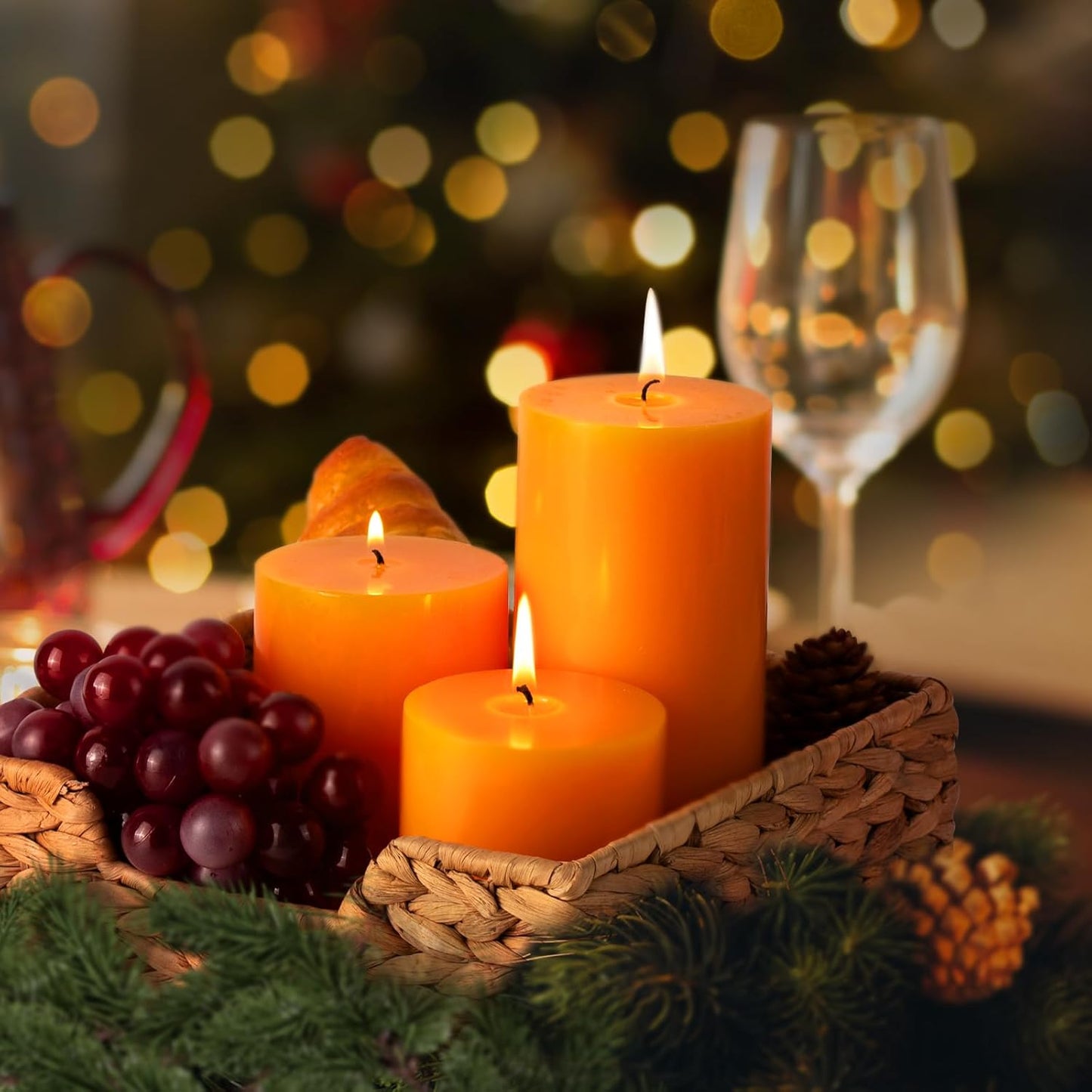 KONNI Orange Pillar Candles Set of 3, 3"x 6" Unscented Pillar Candles Bulk, 56 Hours Long Burning Candles, Smokeless&Dripless Large Round Candle for Wedding, Home Decoration, Parties, Spas, Dinner