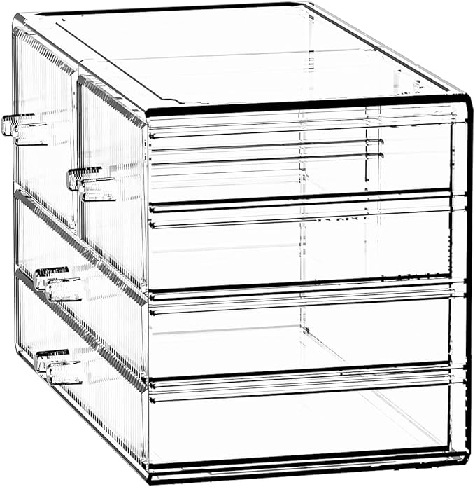 ZHIAI Stackable Storage Drawers, Acrylic Bathroom Counter Organizer Clear Makeup Organizers for Vanity, Kitchen Cabinets, Bathroom, Undersink, Home Organization and Storage (4 Drawers, Pattern D)