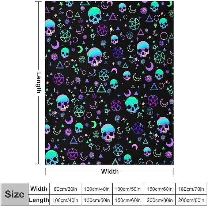 Throw Blanket for Teens Boys Girls and Adults Soft Warm Cozy Funny Midweight Food Flannel Blankets for Couch Sofa Bed Camping Travel Home Decor 50" X 60" (Skull, Custom)