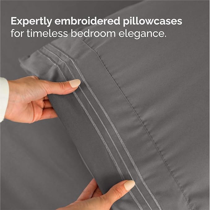 Split King Size 5 Piece Sheet Set - Comfy Breathable & Cooling Bed Sheets Set - Hotel Luxury Bedding for Women, Men, Kids, Teens, Boys & Girls - Deep Pockets, Soft, Wrinkle Free - Oeko-Tex - Dark Grey