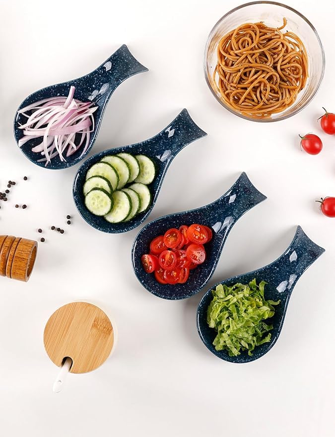 Spoon Rest for Stove Top, Kitchen Spoon Holder, Navy Blue Spoon Rest for Counter, Ceramic Cooking Utensil Rest for Spatula, Ladle, ANTIS'S HOME