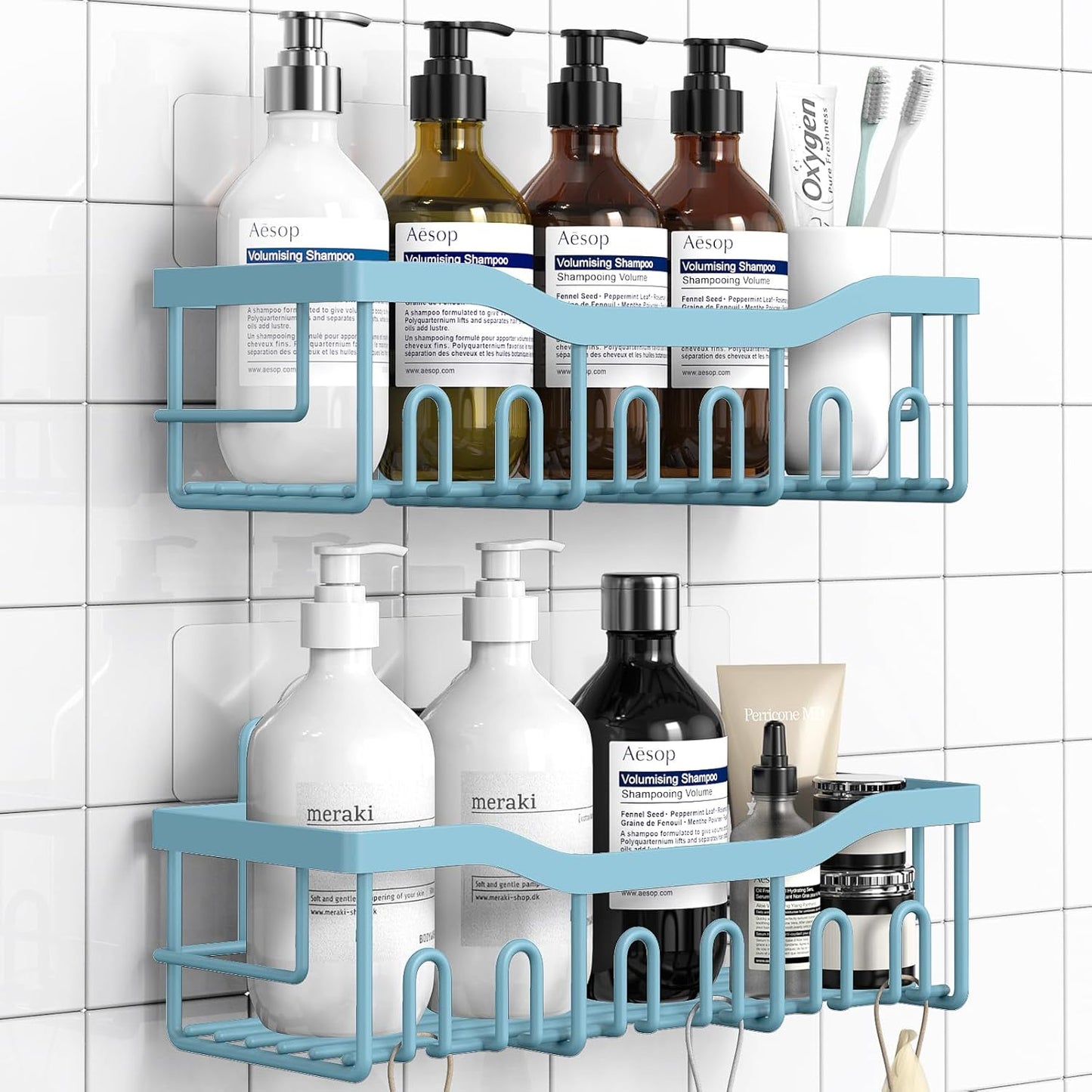Shower Caddy 2 Pack, Adhesive Shower Organizer for Home Decor & Kitchen Organizers, No Drilling, Rustproof Stainless Steel Bathroom Shelves