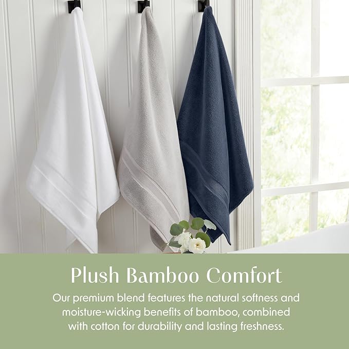 Springtree Home Luxury Viscose from Bamboo Bath Towel Set of 4 | 35% Viscose from Bamboo - 65% Cotton | Absorbent Quick-Dry Towels for Bathroom | Oeko-TEX Standard 100 Cotton | French Blue