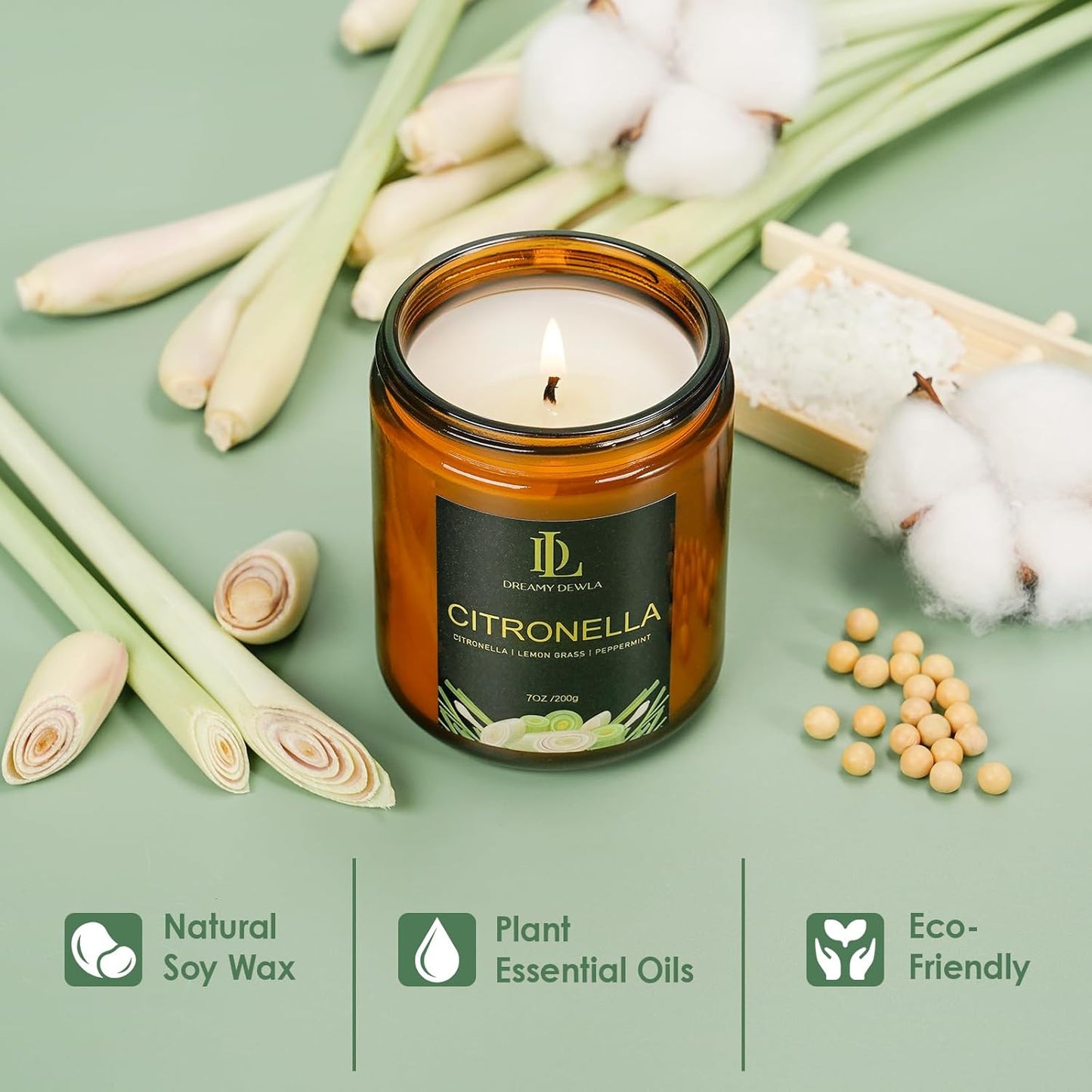 Citronella Candles Outdoor, Citronella Scented Candle, Natural Soy Wax Candle for Summer Outside Garden Camping Patio Picnic, 7oz