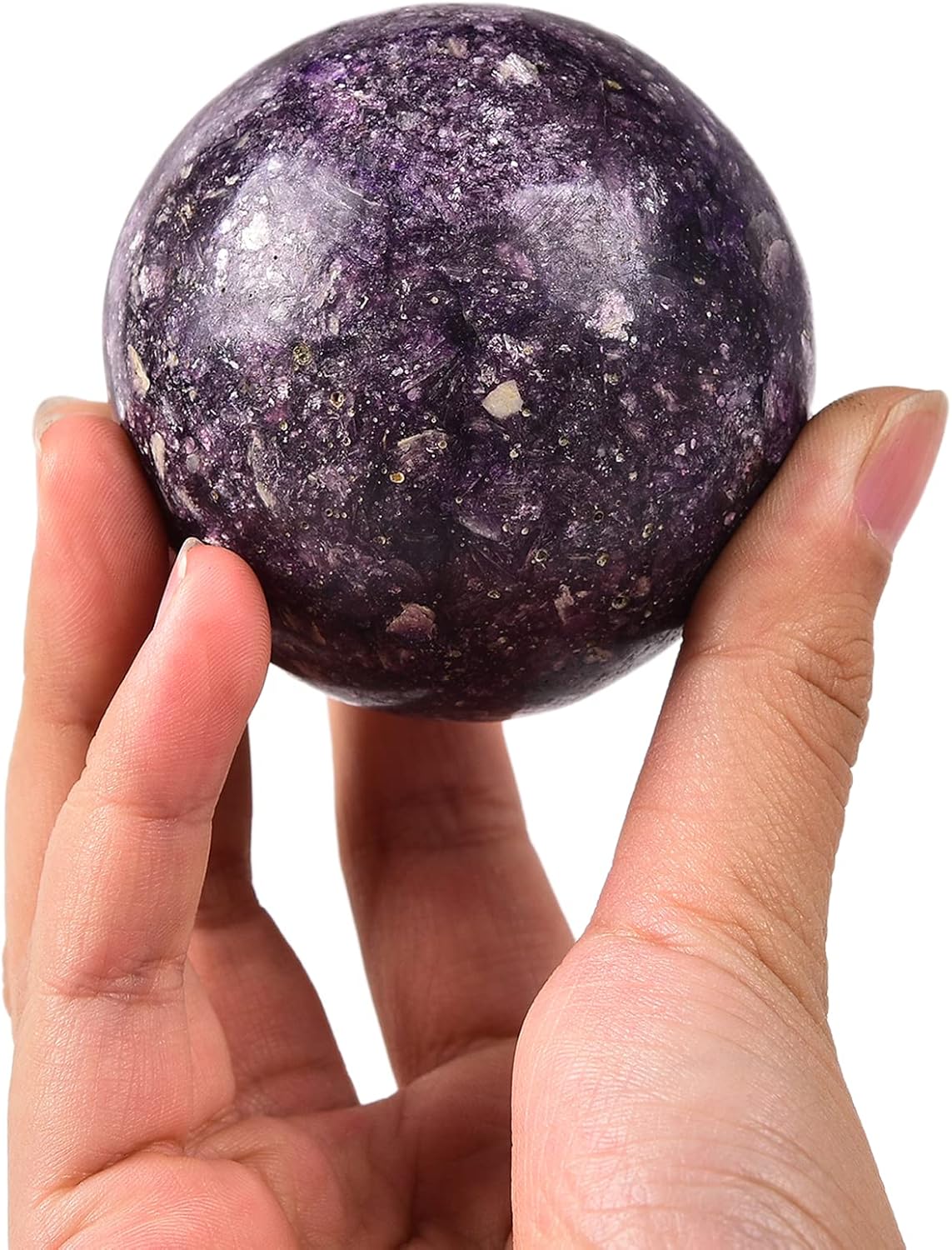 JIC Gem Small Purple Mica Crystal Ball Sphere with Decorative Wooden Stand for Decorative Ball,Divination or Feng Shui,and Fortune Telling Ball (60-70mm)