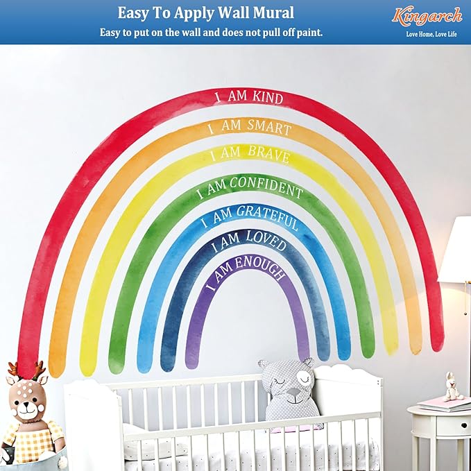 Large Colorful Rainbow Wall Decals, Insparational Peel and Stick Fabric Nursery Wall Decor, Removable Home Room Wall Decor Murals Stickers for Kids Girls Toddler Bedroom Living Room Playroom