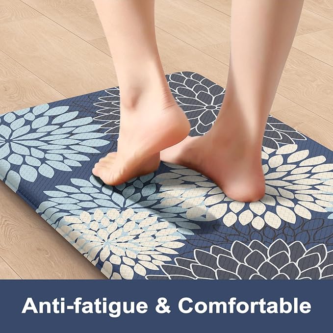 KIMODE Anti Fatigue Kitchen Mats for Floor, Boho Floral Kitchen Rugs 24" x 71", Wide Long Cushioned Mats for Kitchen Floor, Non Slip Kitchen Floor Mats for Sink Laundry Office,Blue Multi