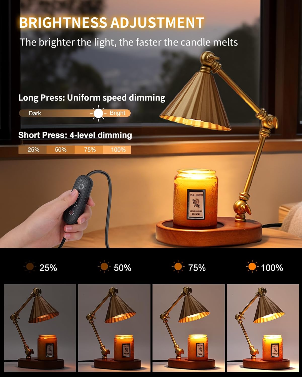 Candle Warmer Lamp with 3 Bulbs, Height Adjustable Candle Lamp Warmer with Timer - Electric Wax Melt Warmer for Scented Wax, Bedroom Home Decor, Gold