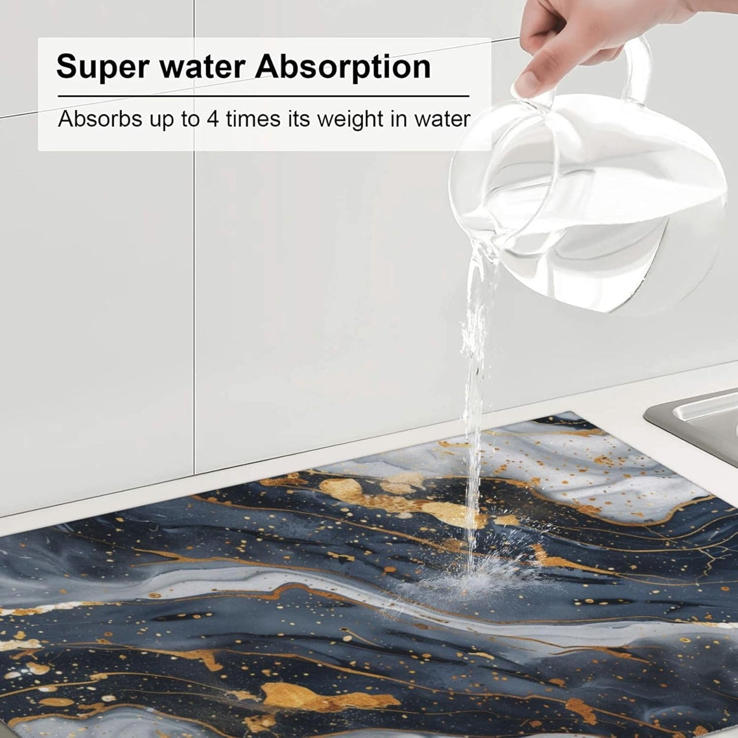 Absorbent Dish Drying Mat For Kitchen Counter, Blue Marble Microfiber Dish Drying Pad, Kitchen Gadgets For Easy Clean Multi-Use