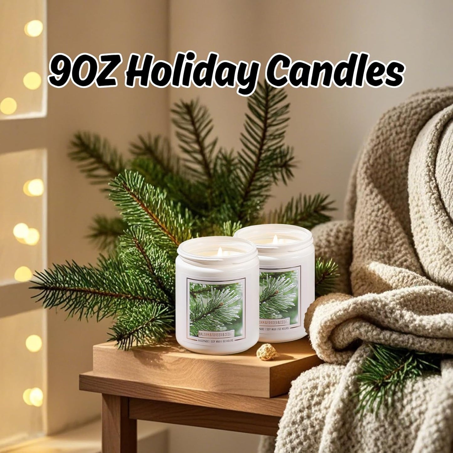 Homsolver 2 Packs Christmas Candles, Balsam Fir Scented Pine Candle, 9oz Holiday Christmas Candle Gifts for Women and Men, 50+ Hour Burn Time, Christmas Tree Scented Decor for Home
