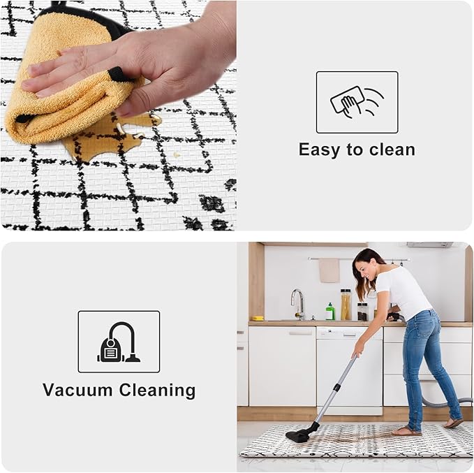KIMODE Anti Fatigue Kitchen Mat for Floor, 20"x59"+20"x32" Kitchen Rugs Set of 2, Non Slip Kitchen Floor Mats Cushioned, Comfort Mats for Kitchen Floor Sink Laundry Office Desk Black and White