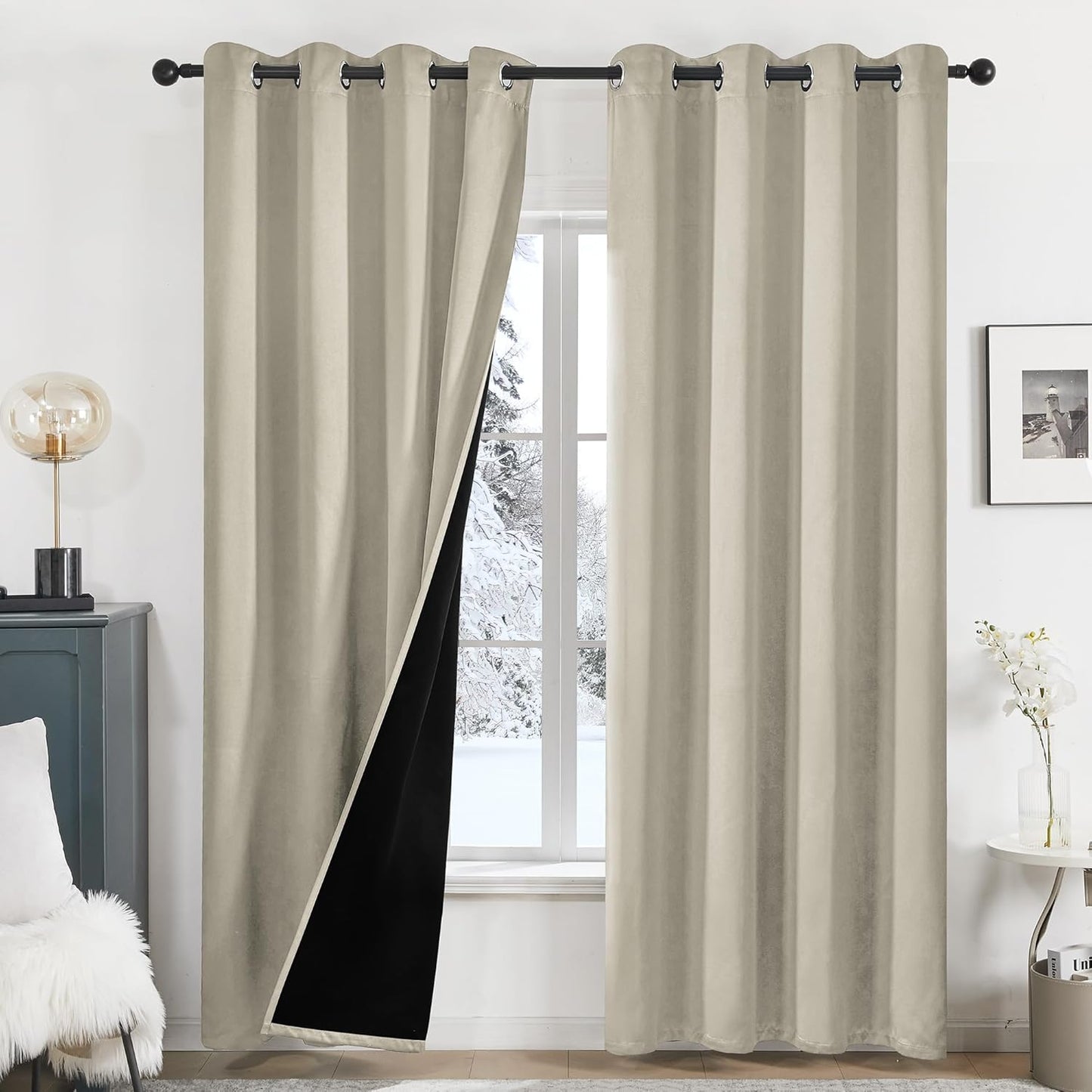 Deconovo Blackout Curtains – Noise-Reducing & Energy-Saving Grommet Top Thermal Insulated Drapes, 2 Panels, Ivory Beige, 52W x 84L Inches – Light Blocking & Privacy for Bedroom & Living Room