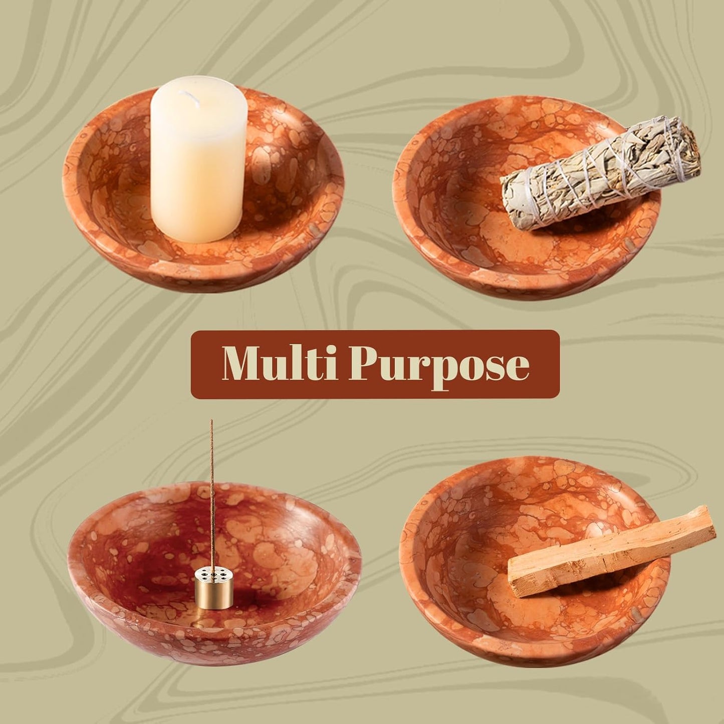 Koville Natural Marble Incense Holder, Incense Holder for Sticks with 9 Holes, Handmade Incense Burner Ash Catcher for Meditation Yoga SPA, Balsam Fir/Palo Santo/Sage/Cone (Red)