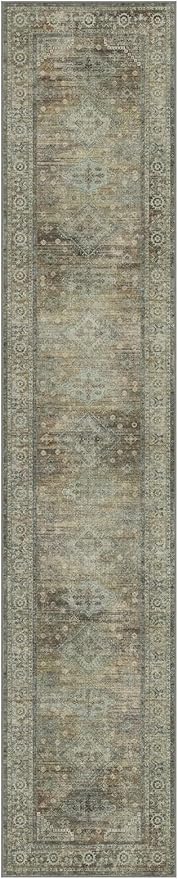 Runner Rug for Hallway Kitchen, 2x10 Machine Washable Runners Rug for Entryway, Soft Modern Boho Throw Rugs, Low Pile Floor Cover with Non Slip Backing, Distressed Light Greyish Sage Green