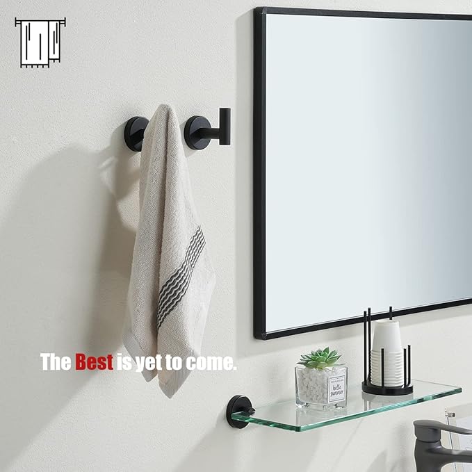 JQK Black Bathroom Towel Hook, Coat Robe Clothes Hook for Bathroom Kitchen Garage Wall Mounted (4 Pack), 304 Stainless Steel Matte Black, TH100-PB-P4