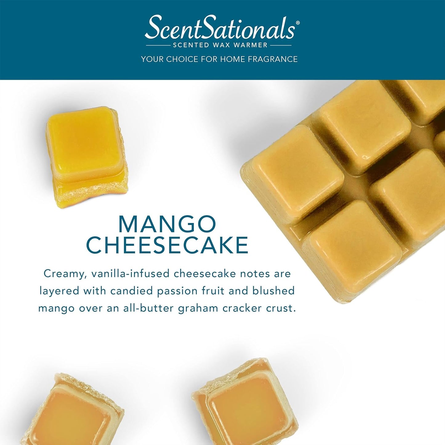 Scentsationals Scented Wax Fragrance Melts - Mango Cheesecake - Wax Cubes Pack, Home Warmer Tart, Electric Wickless Candle Bar Air Freshener, Spa Aroma Decor Gift - 10oz (24-Cubes)