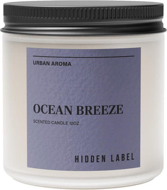 Hidden Label Ocean Breeze Scented Candle, 12oz 2 Wick Natural Soy Non Toxic Candles, Clean Burning Long Lasting Aromatherapy for Home | Gifts | Décor,Premium Scents for Relaxation & Stress Relief