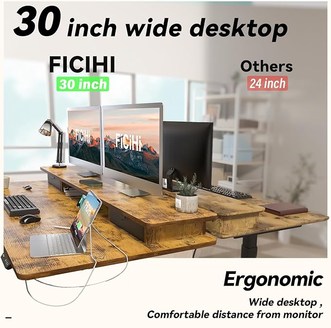 Adjustable Height Standing Desk with 4 Drawers & Wheels,55 x 30 inches Electric Sit Stand Desk for Home Office,3 Memory Presets,Monitor Stand Riser,USB A/C Charging Port