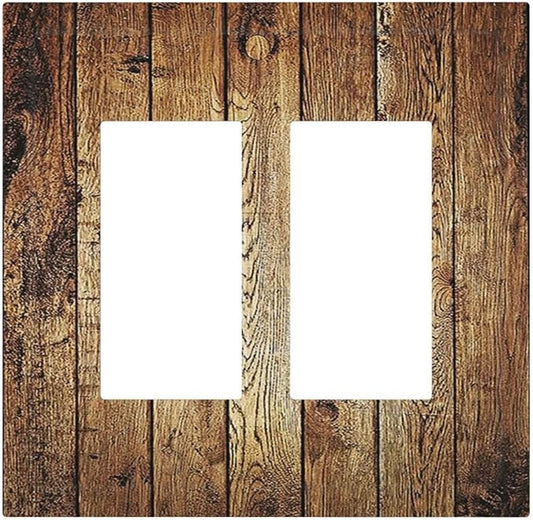 Rustic Brown Wood Natural Wooden Decorative Outlet Covers 2 Gang Double GFCI Rocker Electrical Wall Panels Light Switch Cover Plate for Bedroom Home Decor