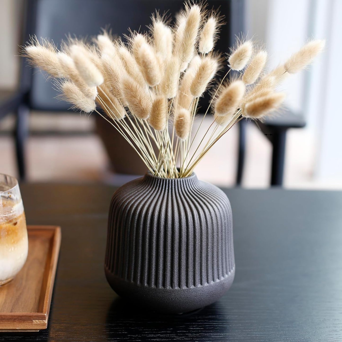 Black Ceramic Vase Set of 2, Modern Decor, Neutral Vases for Home Decor Boho Decor, Vases for Kitchen, Bedroom, Office, Living Room & Bathroom, Shelf Decor, Centerpiece Table,Mantel (Matt Black)