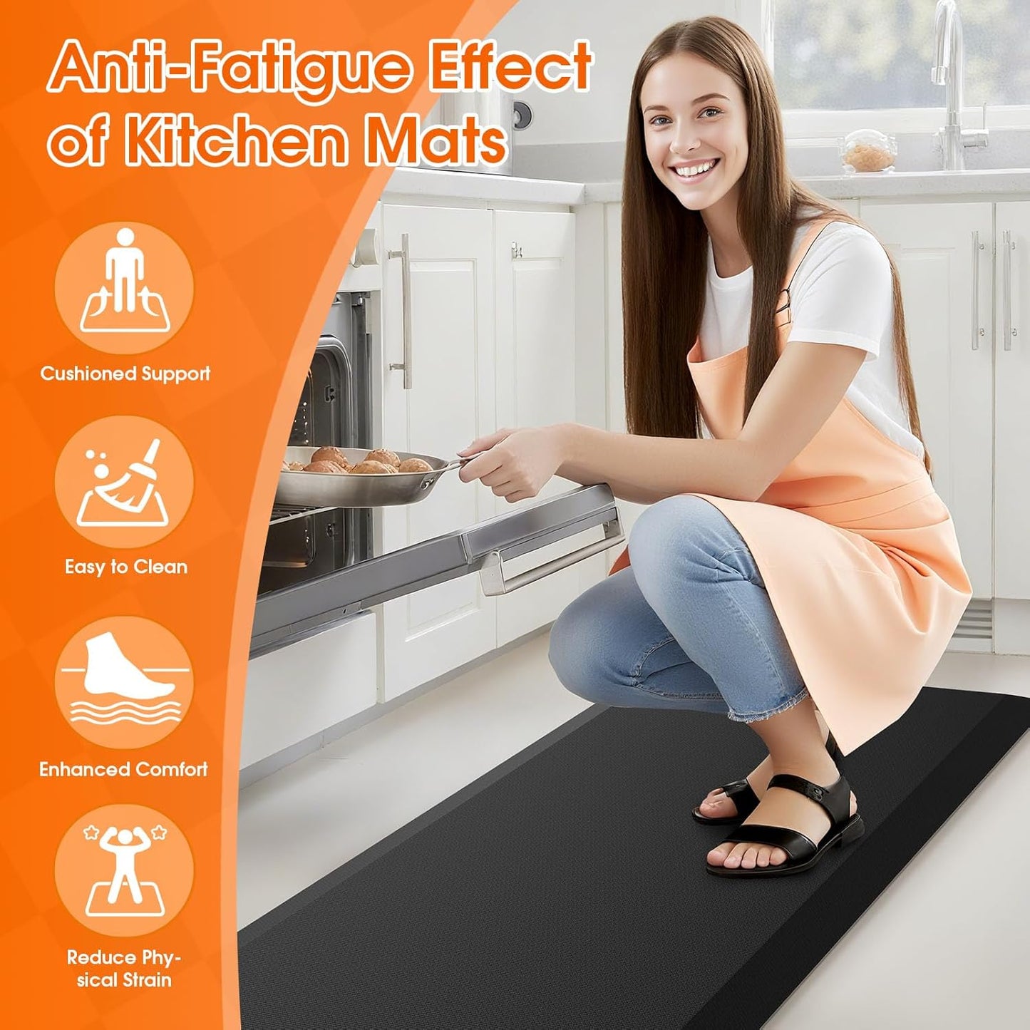 Kitchen Mat, Cushioned Thick Floor Comfort Mat, with Non-Slip Bottom, Waterproof & Stain Resistant & Easy Clean, Standing Desk Mat for Kitchen, Sink, Office (17.3''x39'', Black)