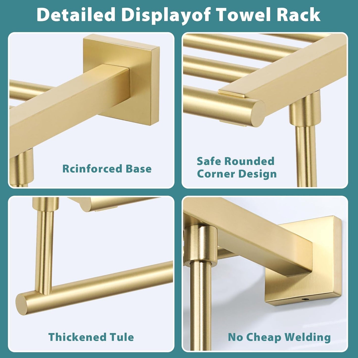 Alise Towel Rack,Towel Holder Towel Hanger with Towel Bar for Bathroom Lavatory,Wall Mount SUS 304 Stainless Steel Towel Shelf,GKL100-G Brushed Gold 16-Inch