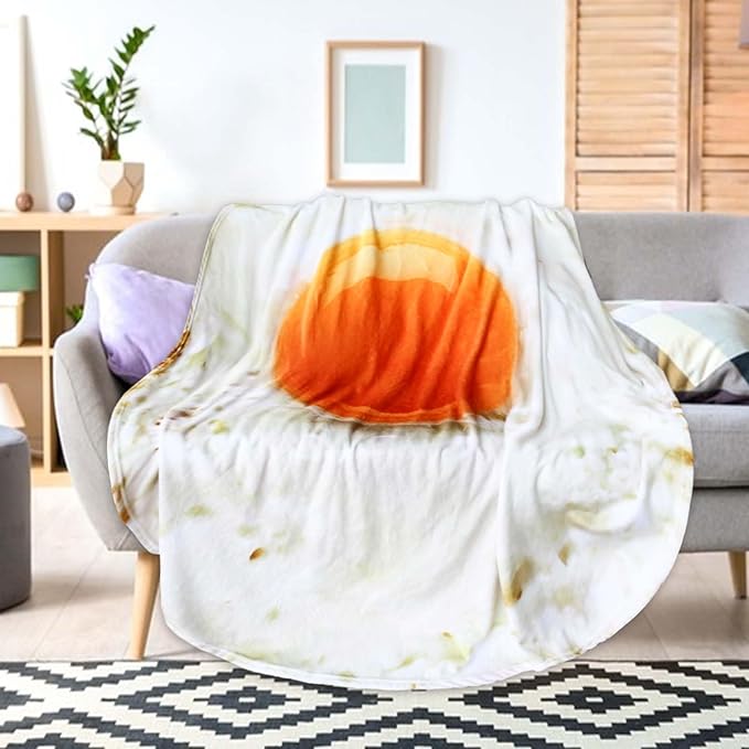 Vessia Giant Fried Egg Blanket, Realistic Funny Food Blanket for Adults and Kids, 300GSM Giant Soft Egg Throw for Couch, Sofa, Bed, Fun Round Home Decor for All Seasons, 60 inches