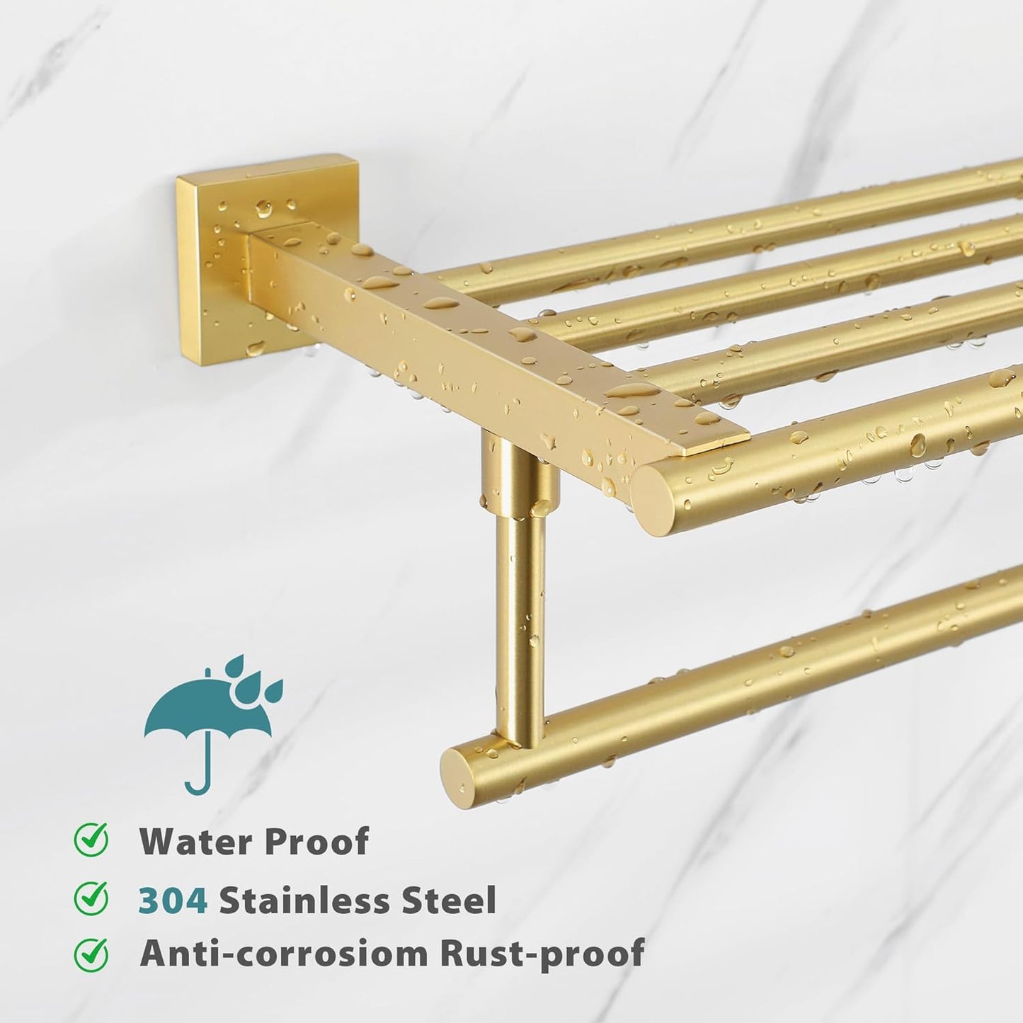 Alise Towel Rack,Towel Holder Towel Hanger with Towel Bar for Bathroom Lavatory,Wall Mount SUS 304 Stainless Steel Towel Shelf,GKL100-G Brushed Gold 16-Inch